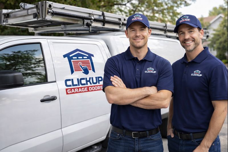 ClickUp Garage Door family team in navy blue uniforms
