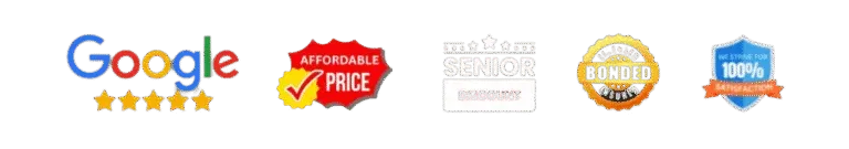 Trust badges - Google reviews, Affordable Price, Senior, Bonded, 100% Guarantee
